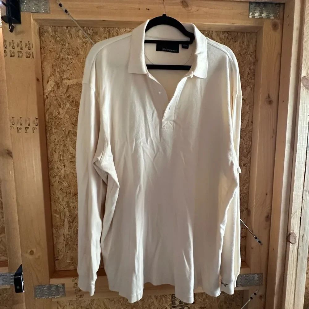 Greg Norman Collection Cream Long Sleeve Polo